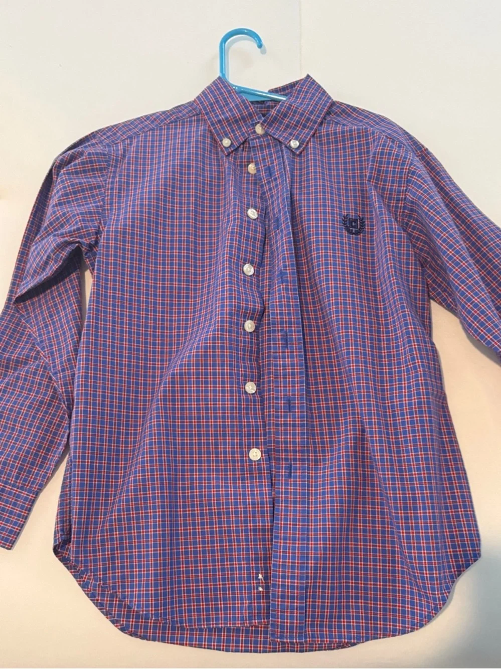 Chaps Classic Boys Button-Down Plaid Shirt in Blue & Red